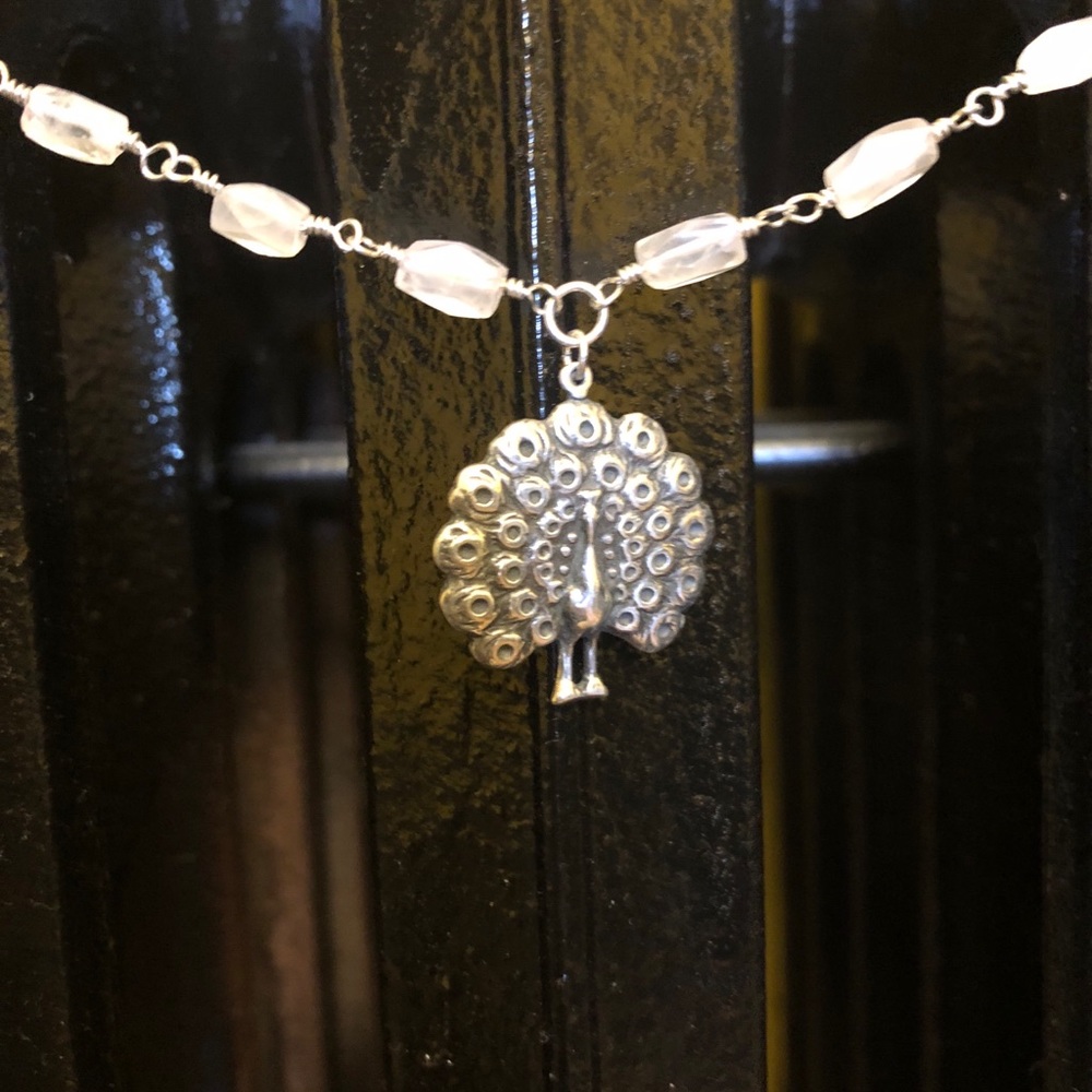 Sterling Silver Peacock with Rose Quartz Necklace